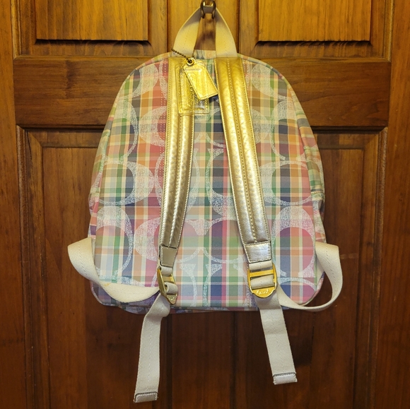 Coach Signature Multi-Color Poppy Madras Backpack F21886 - Picture 15 of 16